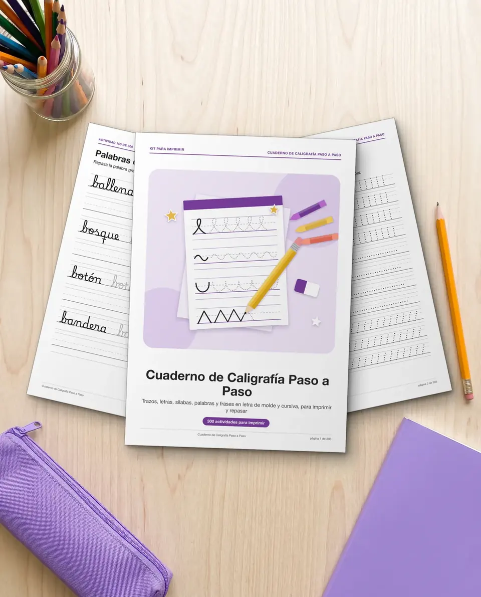 Hojas del kit Cuaderno de Caligrafía Paso a Paso en abanico