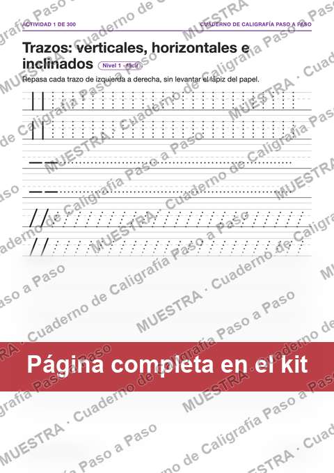 Muestra de la página del kit: Trazos: verticales, horizontales e inclinados