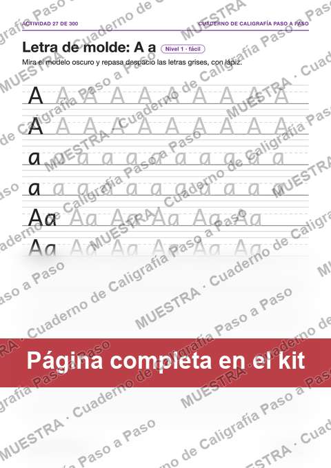 Muestra de la página del kit: Letra de molde: A a