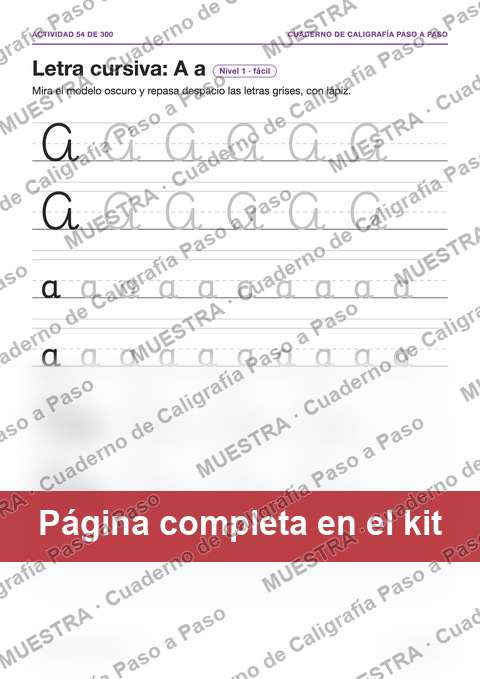Muestra de la página del kit: Letra cursiva: A a